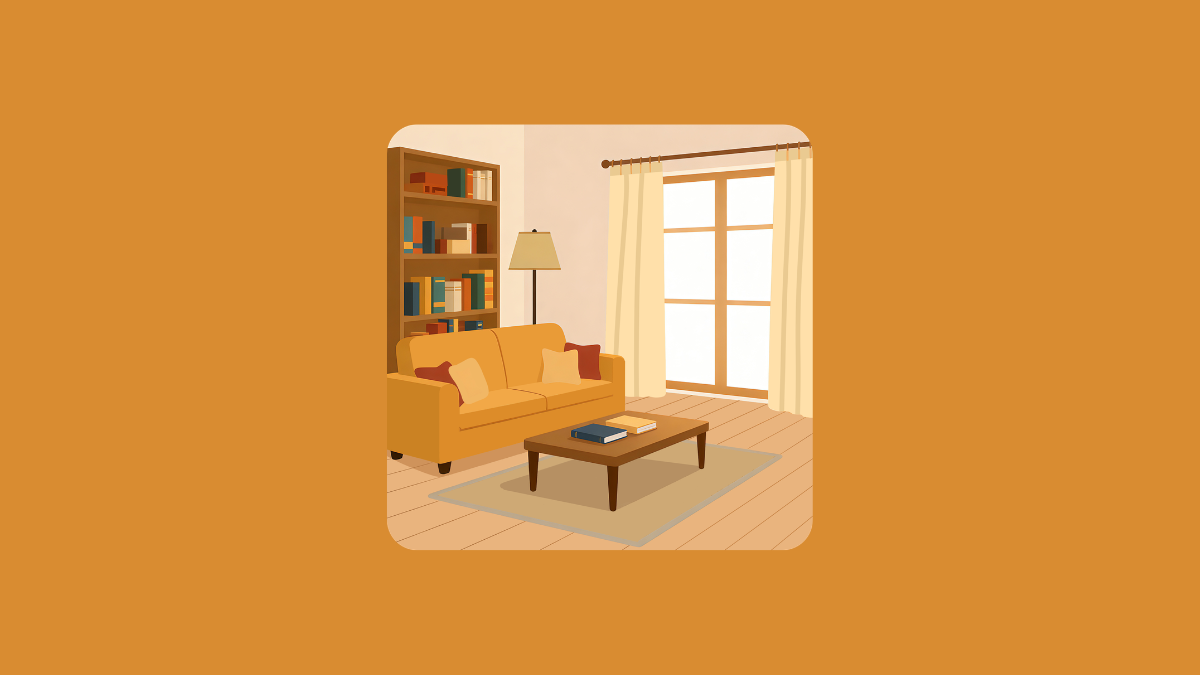 A cozy small living room painted in a soft sage green, with natural light and warm wood furniture.