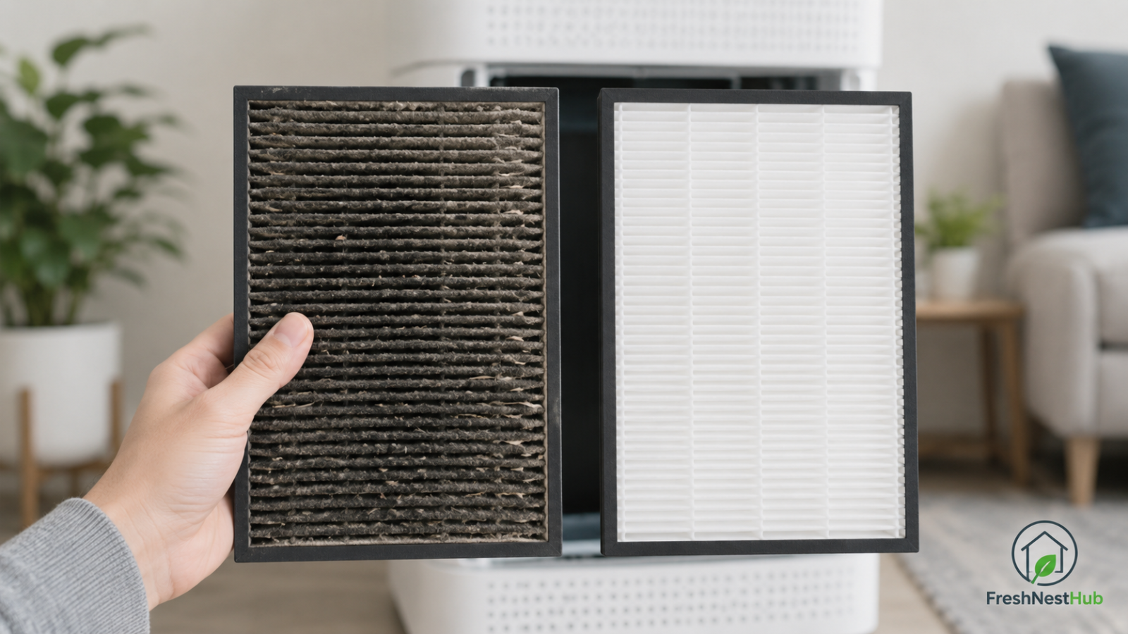 A clean, well-maintained air filter slot on a home HVAC unit, indicating good indoor air quality.